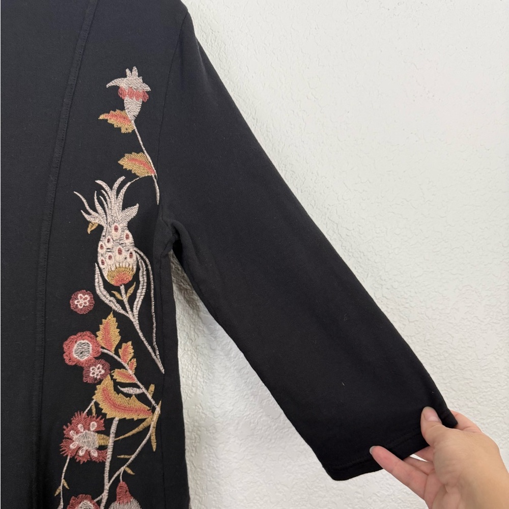 XCVI Black Floral Embroidered Cotton Jacket Large Bohemian Artsy Lagenlook - Picture 8 of 10
